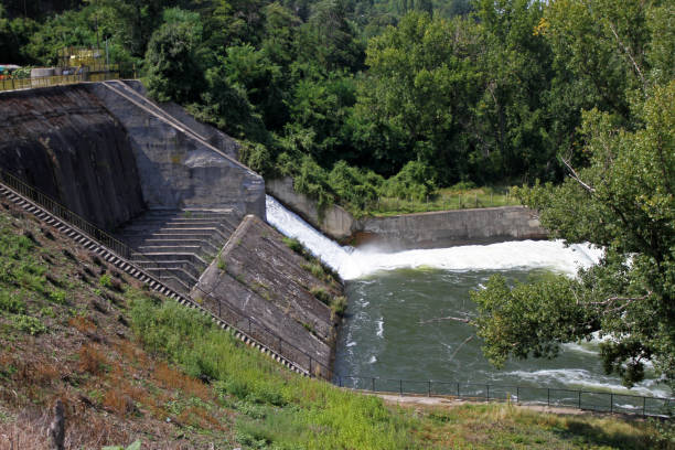 istock Overflow of Iskar Dam.  Lake water release. 1198789042