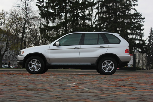 Chernigov, Ukraine - November 16, 2017: BMW X5 (E53) in the center of the city