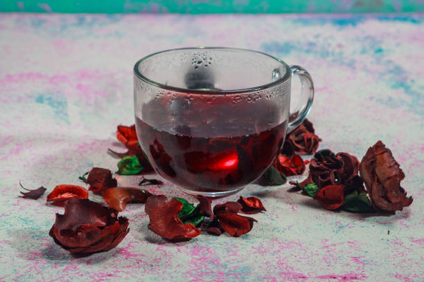 istock Red Hot Hibiscus tea in a glass mug 1198790025
