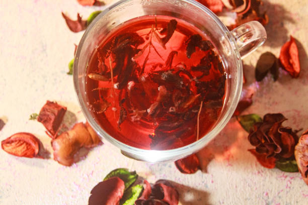 istock Red Hot Hibiscus tea in a glass mug 1198790061