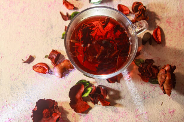 istock Red Hot Hibiscus tea in a glass mug 1198790147