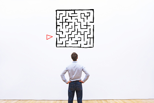 business challenge or complex problem concept, maze