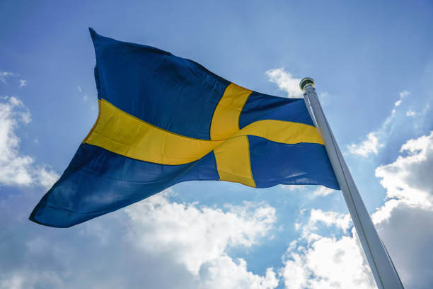 istock Sweden flag on dark blue sky background. 1198794937