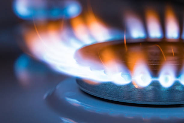 istock Flames natural gas kitchen stove. Red and blue flame close up 1198796263