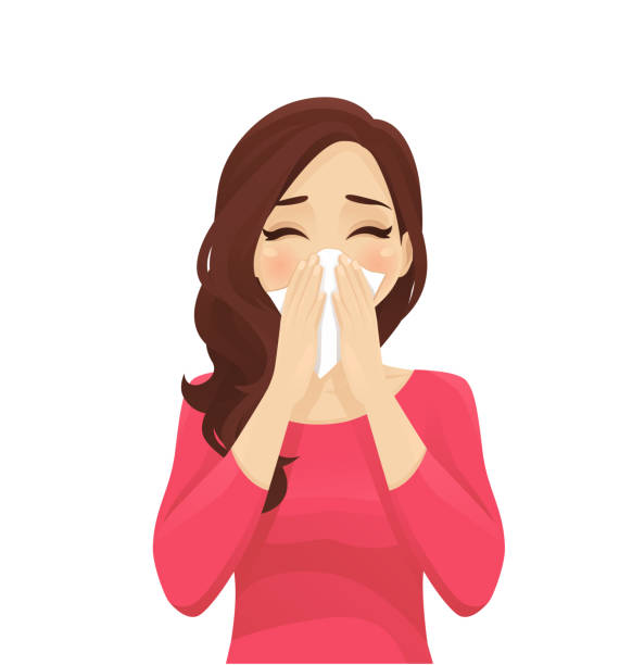 дующий нос - sneezing tissue young adult cold stock illustrations