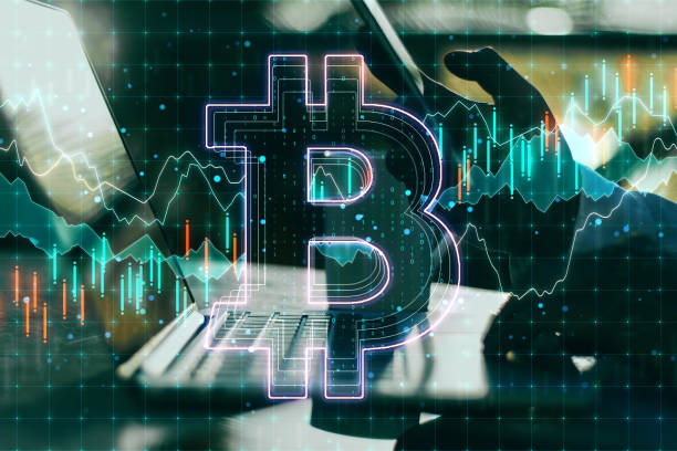 istock Cryptography and technology concept with businessman hand and bitcoin sign. 1198806588