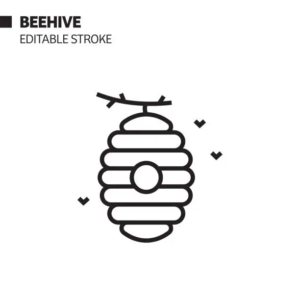 Vector illustration of Beehive Line Icon, Outline Vector Symbol Illustration. Pixel Perfect, Editable Stroke.