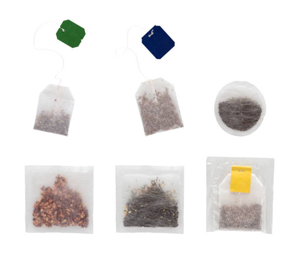 istock Tea bags with labels in rectangle, square, round shapes, cut out 1198810936