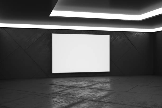 istock Blank white poster in monochrome style empty hall with concrete floor, mock up. 1198810983