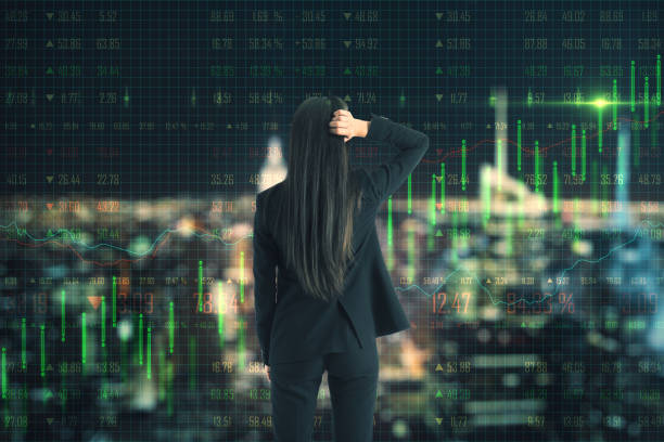 istock Growth concept with businesswoman and digital forex chart with graphs going up. 1198812540