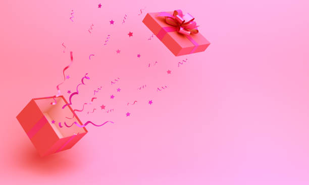 istock Happy valentines day, design creative concept, opened gift box and confetti on pink background. Copy space text area. 3D rendering illustration. 1198813212