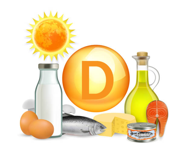 солнечный свет витамина d и источники пищи, векторная иллюстрация - d3 stock illustrations