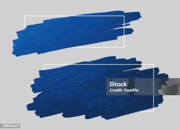 Blue Brush Stroke And Line Frame With Copy Space Vector Illustration Stock Illustration - Download Image Now