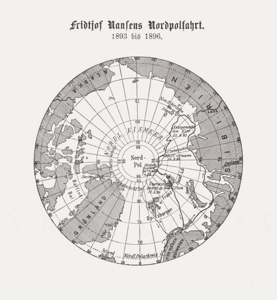 fridtjof nansens nordpolarexpedition (1893-1896), holzstich, veröffentlicht 1898 - alaska us bundesstaat stock-grafiken, -clipart, -cartoons und -symbole