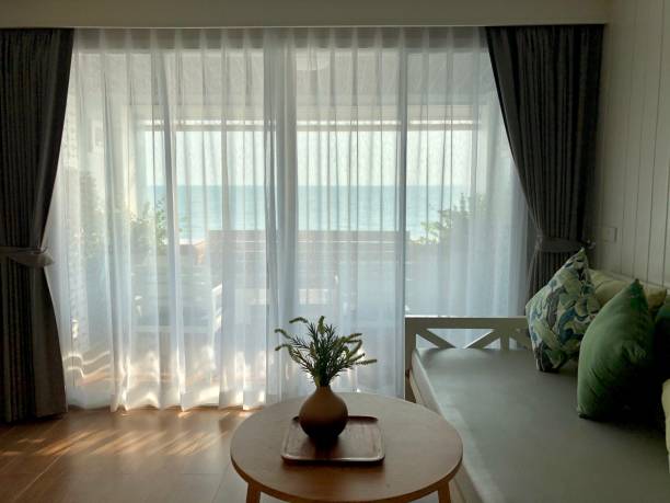 istock Interior background - A living room with sea view. 1198819921