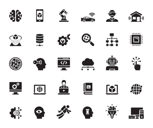 Simple Set of Artificial Intelligence Related Vector Icons. Symbol Collection. Simple Set of Artificial Intelligence Related Vector Icons. Symbol Collection. robot icons stock illustrations