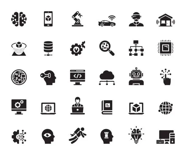 Vector illustration of Simple Set of Artificial Intelligence Related Vector Icons. Symbol Collection.