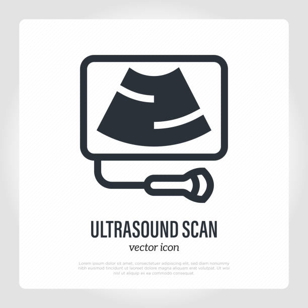 Ultrasound scan logo. Thin line icon. Medical equipment. Vector illustration. vector art illustration