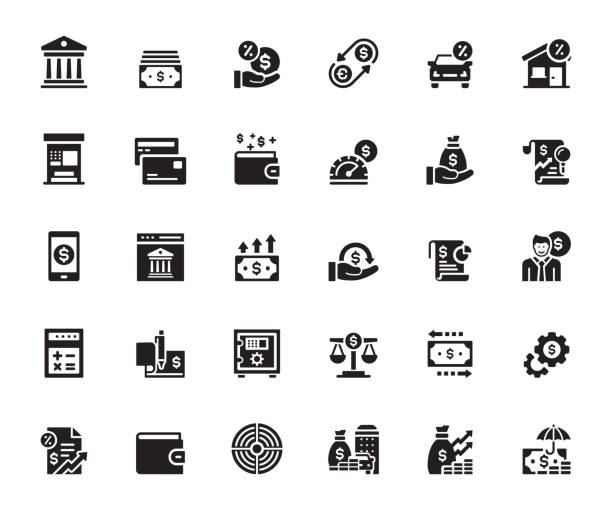 ilustrações de stock, clip art, desenhos animados e ícones de simple set of banking and finance related vector icons. symbol collection. - currency exchange tax finance trading