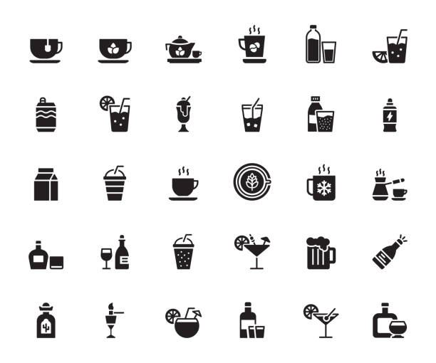 einfache satz von getränken verwandte vektor-icons. symbol-sammlung. - tonic water stock-grafiken, -clipart, -cartoons und -symbole