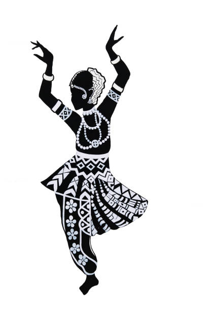 катхак индийский классический танец форме эскиз на стене в черно-белый эскиз. катал шаг с ношением ghungru в ногах. эскиз танцующей девушки в ин - bharatanatyam стоковые фото и изображения