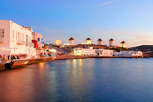 Beautiful landscapes view of Mykonos town famous landmark at Greece on summer.