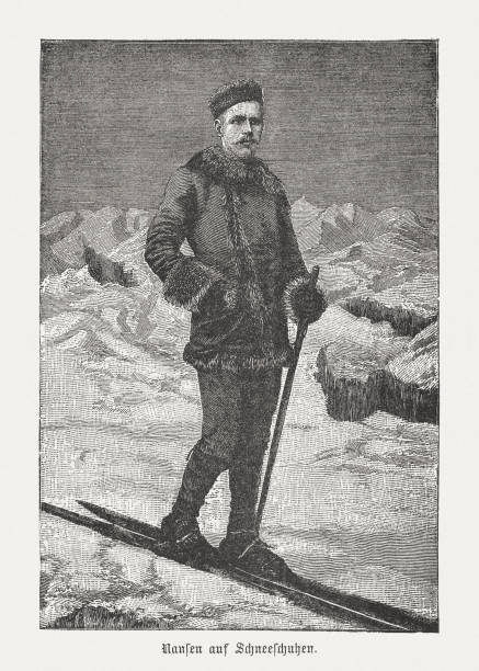 istock Fridtjof Nansen (1861-1930, Norwegian explorer) on skis, woodcut, published 1898 1198825639