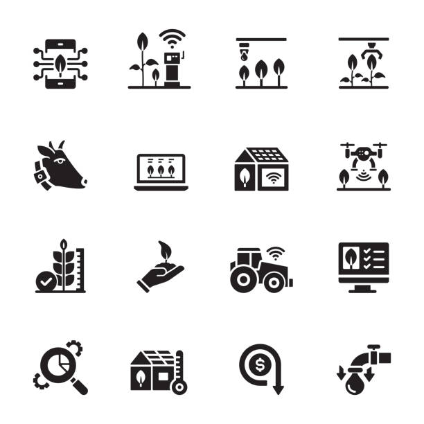stockillustraties, clipart, cartoons en iconen met eenvoudige set van smart farm gerelateerde vector pictogrammen. symbool verzameling. - data processing