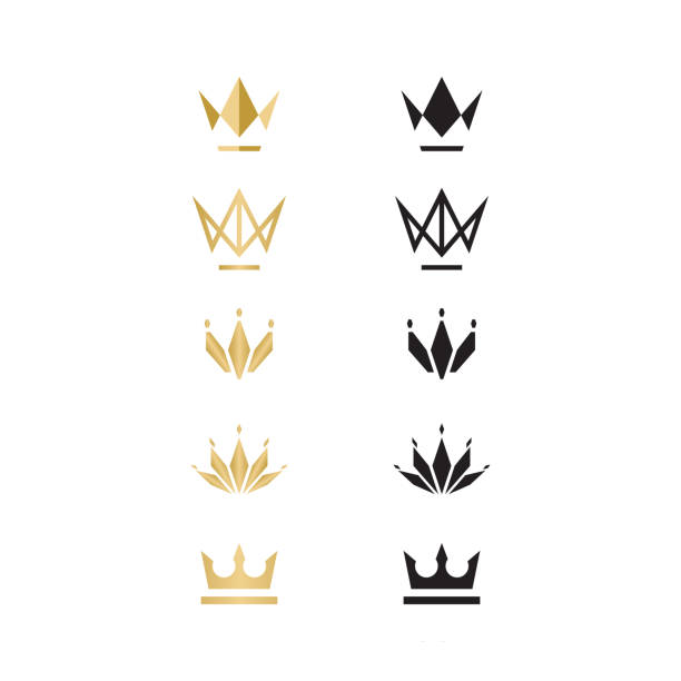 ilustraciones, imágenes clip art, dibujos animados e iconos de stock de logotipo único de la corona, ilustración, vector - insignia accesorio personal ilustraciones