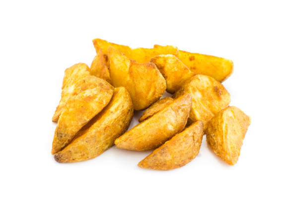 Potato wedges isolated on white background