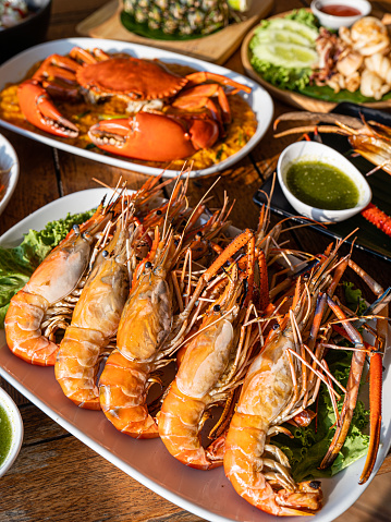 Prawn barbecue with thai spicy seafood sauce