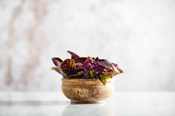 istock Fresh Sweet Basil on Marble Background 1198838240