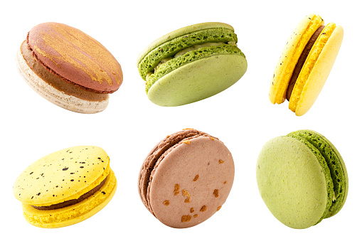 Set of macarons of different sides on a white background. Isolated