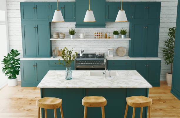 istock Residential interior of modern kitchen in luxury mansion, 3d rendering 1198843873