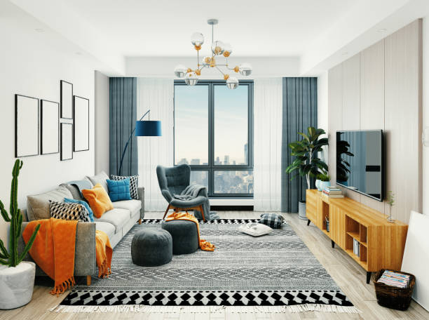 Luxury Modern Living Room, 3d rendering illustration