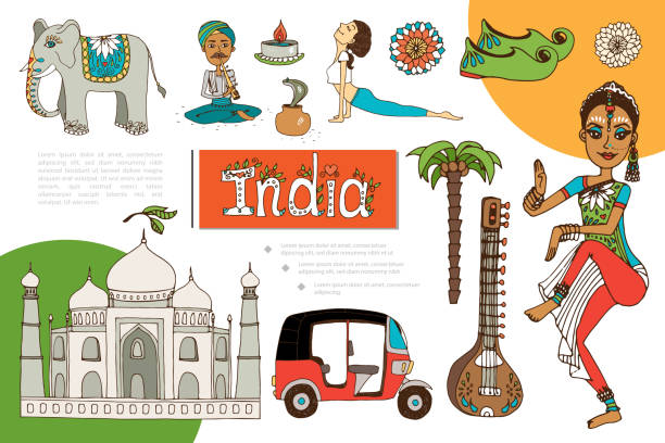 flache indien elemente zusammensetzung - shoe men indian culture indian ethnicity stock-grafiken, -clipart, -cartoons und -symbole