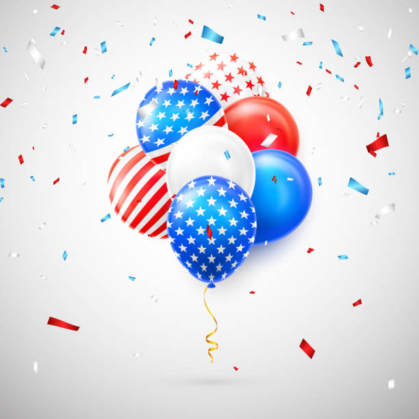istock Helium balloons with American flag isolate on white background. Shine USA helium balloon festival decoration. Vector illustration 1198845983