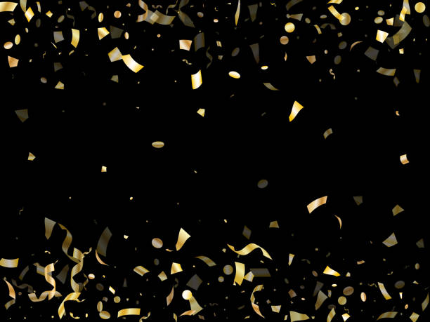 istock Holiday realistic gold confetti flying on black background. 1198852942