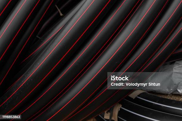 Pipe Red Line Black Rubber Or Plastic Pipes With A Red Lines As A Construction ...