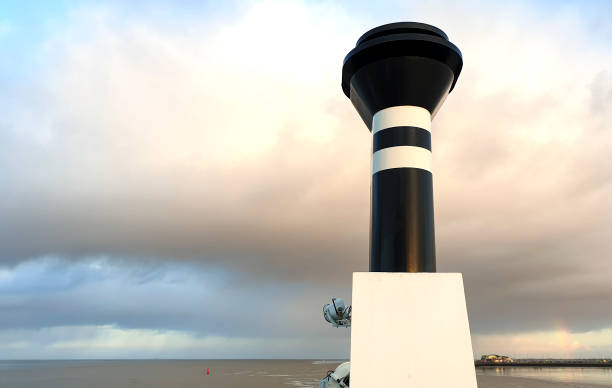 istock Black and white chimney on ferry boat 1198855040
