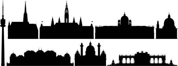 illustrazioni stock, clip art, cartoni animati e icone di tendenza di vienna skyline - karlsplatz