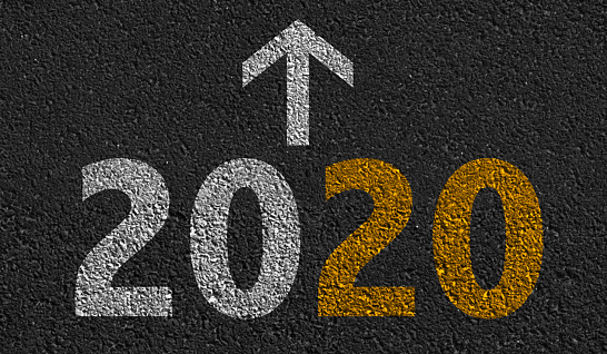 New year 2020 road sign on asphalt ground