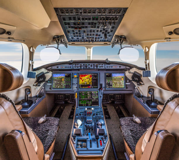 istock Cockpit of a modern private jet airplane 1198860259