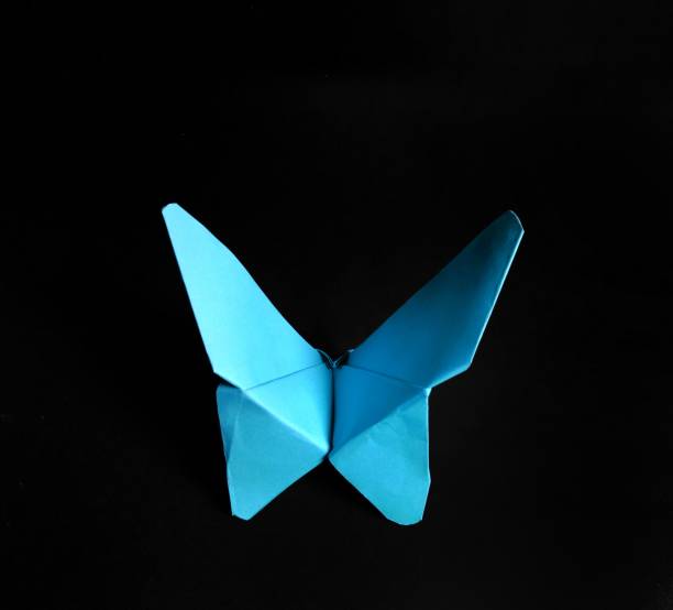 istock Blue paper butterfly on black background. decorative concept 1198861120