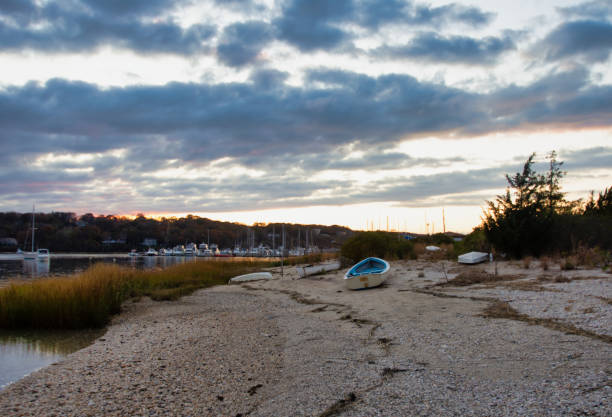 Sunset at Cedar Beach Marina in Mount Sinai, NY.  This public beach and marina on the Long Island Sound is run by the Town of Brookhaven in Suffolk County, Long Island, NY.