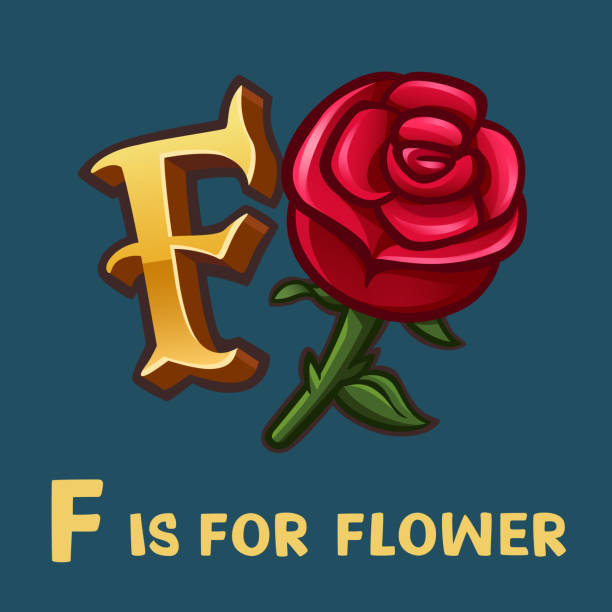 ilustrações de stock, clip art, desenhos animados e ícones de children alphabet letter f and flower - letter f flash