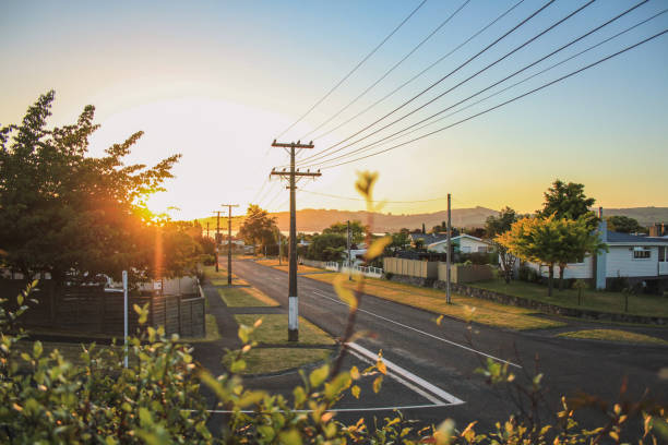 Idyllic sunset scenery in Taupo, North Island, New Zealand beautiful landscape at sunset time waikato region stock pictures, royalty-free photos & images
