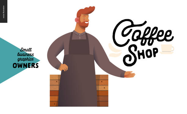 ilustraciones, imágenes clip art, dibujos animados e iconos de stock de propietarios - gráficos para pequeñas empresas - cafetería - espresso coffee cream coffee shop