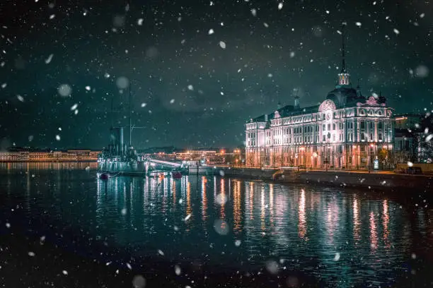 Beautiful night winter landscape Saint-Petersburg