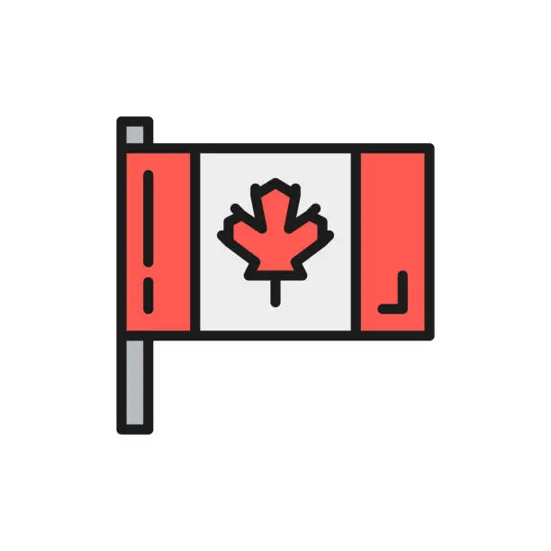 Vector illustration of Flag of Canada flat color line icon. Isolated on white background